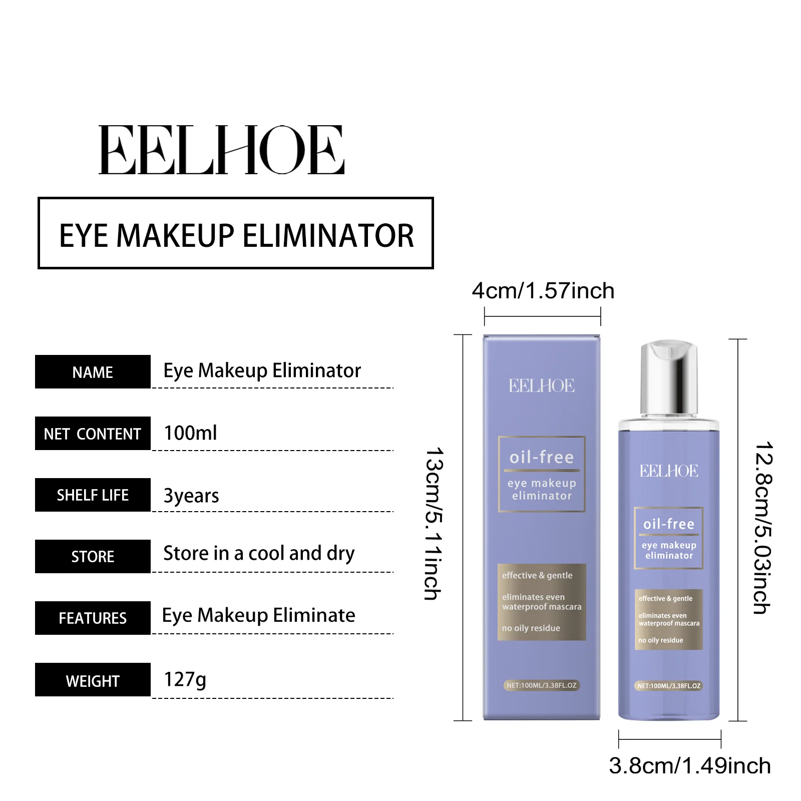 Eelhoe 100ml 메이크업 리무버 리퀴드 아이 립 페이스 젠틀 클렌즈 메이크업 잔여물 제거 리프레싱 각질 제거 페이셜 클린 메이크업 리퀴드