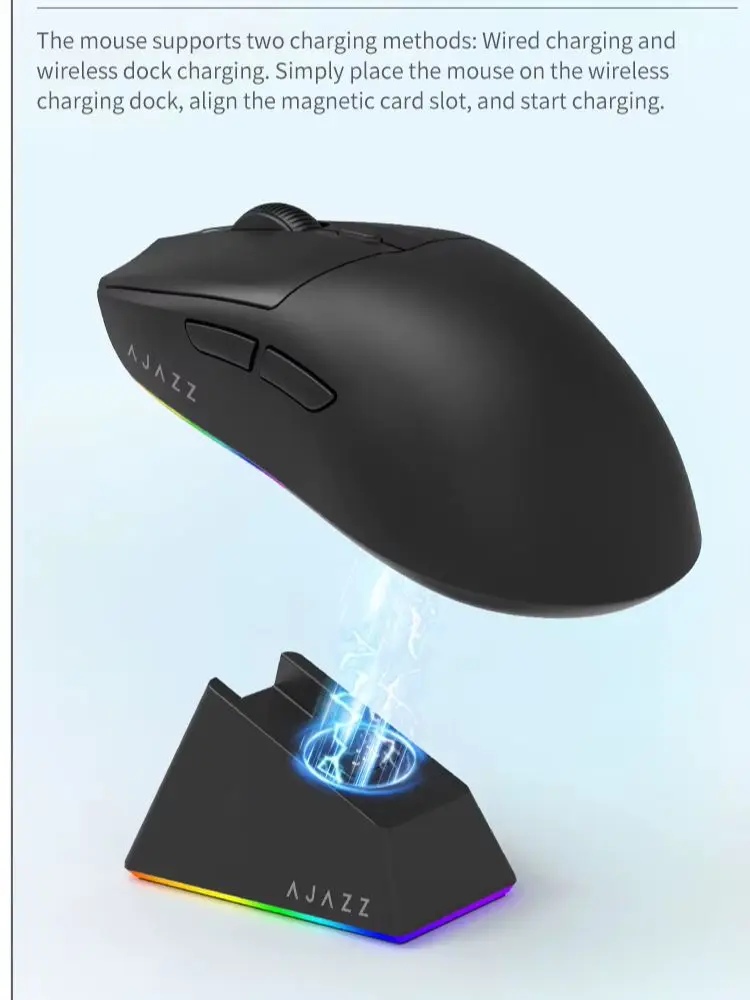 AJAZZ AJ139 V2 MC Gaming-Maus mit magnetischer PAW3311 kabelloser RGB-Ladestation, 24000 DPI Bluetooth/kabelgebundene Mäuse für PC-Gamer