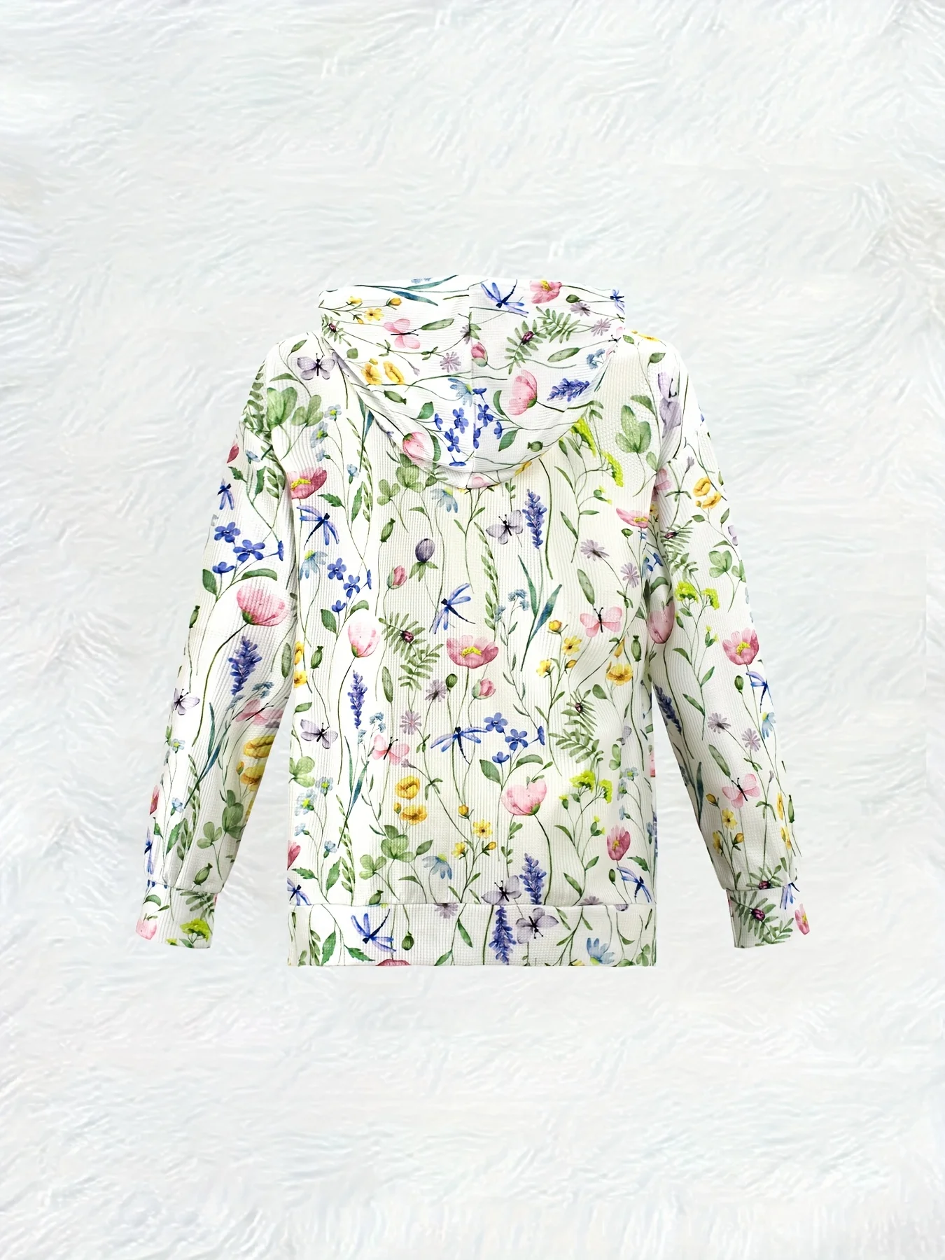 Printed Design Floral Pattern With Butterflies And Leaves elegant style casual style hooded zipper style ladies' casual jacket