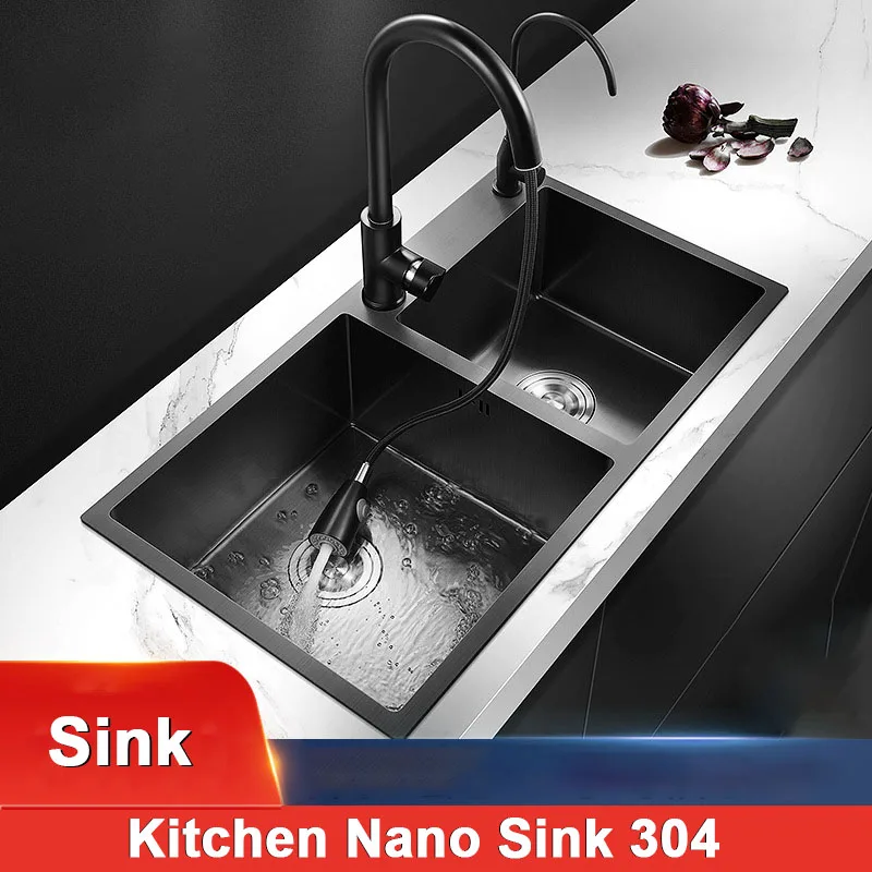 

NANO Sink 304 Stainless Steel Kitchen Sink Double Slot Design Handmade Undermount Topmount Sink With Faucet