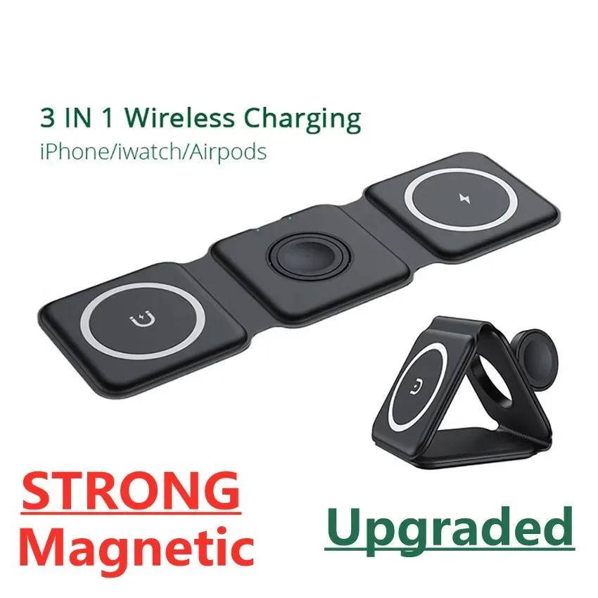 3 In 1 Magnetic Wireless Charger Pad Stand Foldable for iPhone 15 14 13 12 11 Apple Watch AirPods 15W Fast Charging Dock Station