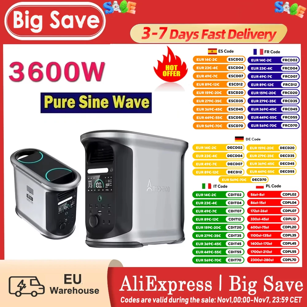 Ampace Andes 1500 3600W Pure Sine Wave محطة طاقة محمولة 1462Wh Lifepo4 سعة مولد الطاقة الشمسية شحن كامل في 55 دقيقة