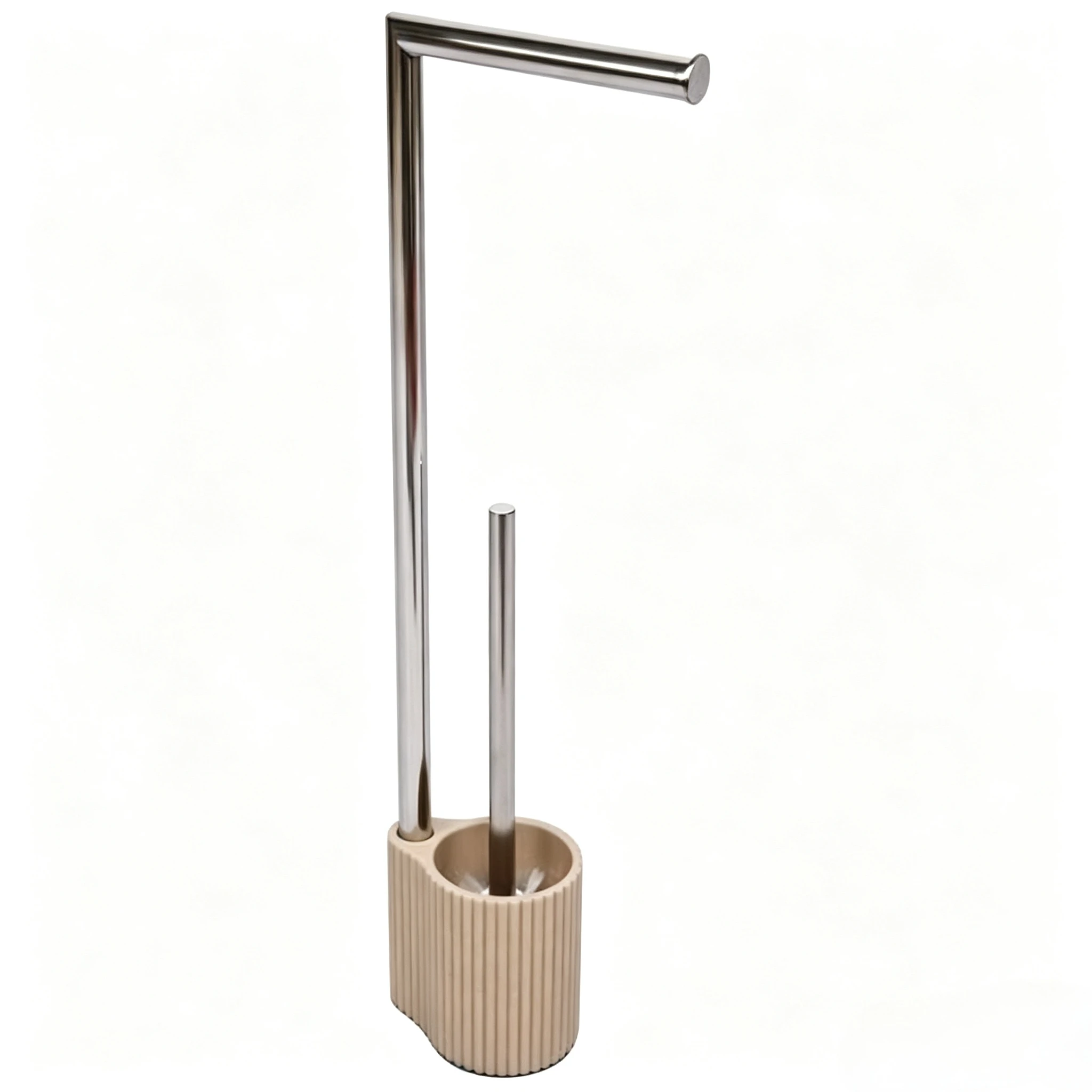 Bm Piantana toiletrolhouder en borstelhouder, metalen toiletrolhouder van kunsthars, 2-in-1 toilet in beige kleur, vrijstaande badkameraccessoires (beige).