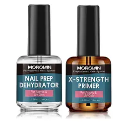 Morovan Nail Prep Dehydrator & Primer X-strength No Burn Non Acid for Acrylic Powder Fast Dry 0.5oz