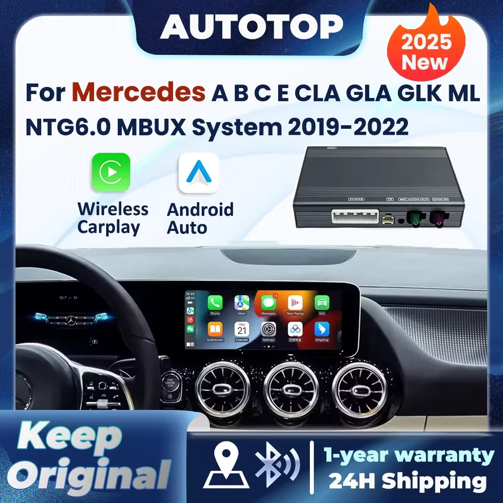 Décodeur automatique sans fil CarPlay Android, pour Mercedes Benz A B C E GLA GLK GLS CLA ML classe NTG 6.0 MBUX système BT AUX Module de voiture