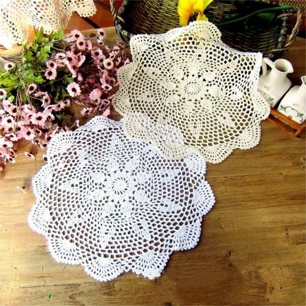 

13 Inches Large Dining Coffee Table Placemats White Beige Color Doilies Hand Crochet Place Mats Elegant Furnitures Kitchen Cover