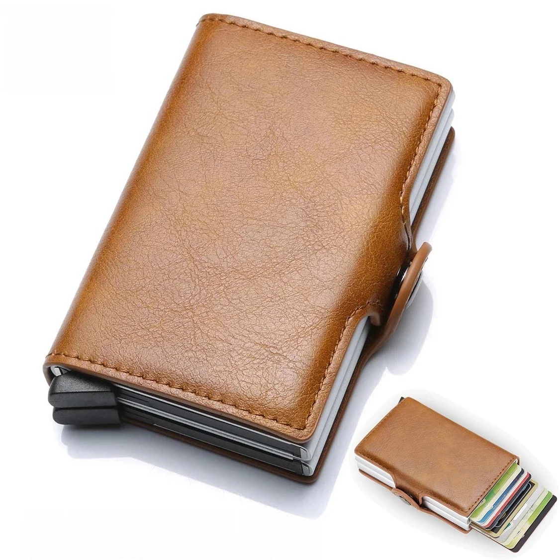 Portfel męski z włókna węglowego na karty kredytowe RFID PU Skórzany metalowy portfel męski z zapięciem Minimalistyczne prezenty Wolet dla mężczyzn Carteiras — zdjęcie 2