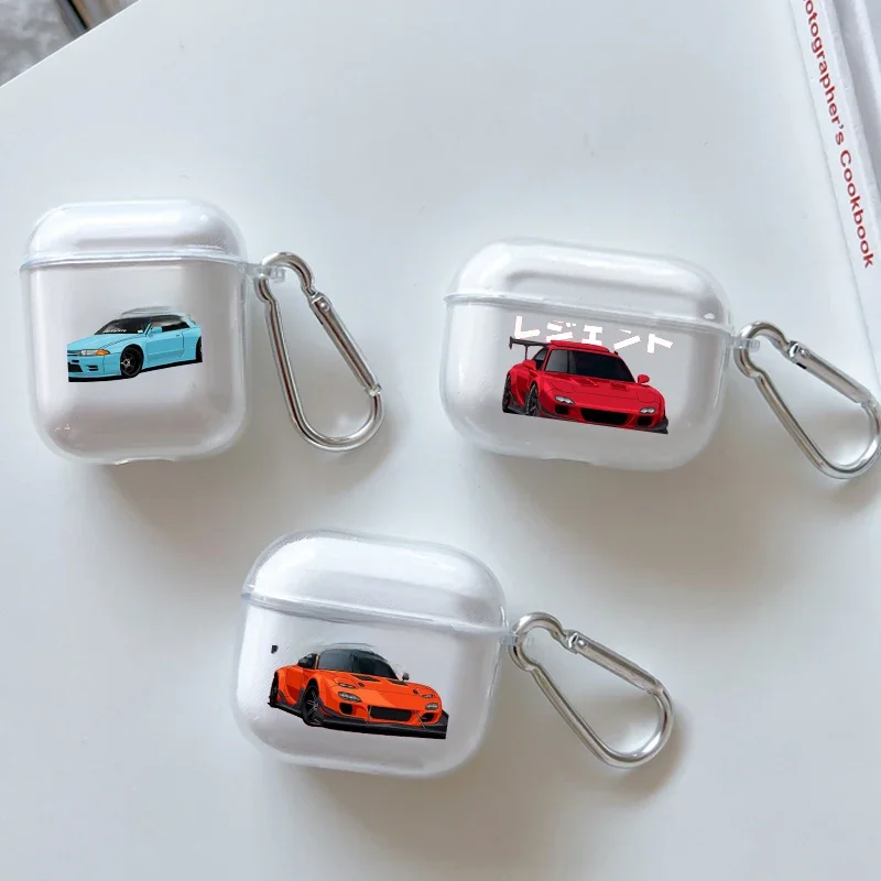 Coque souple pour Apple Airpods 2 1, étui pour écouteurs avec crochet, JDM Tokyo Drift, voiture de sport pour Airpod Pro 3 Pro2, housse de protection transparente