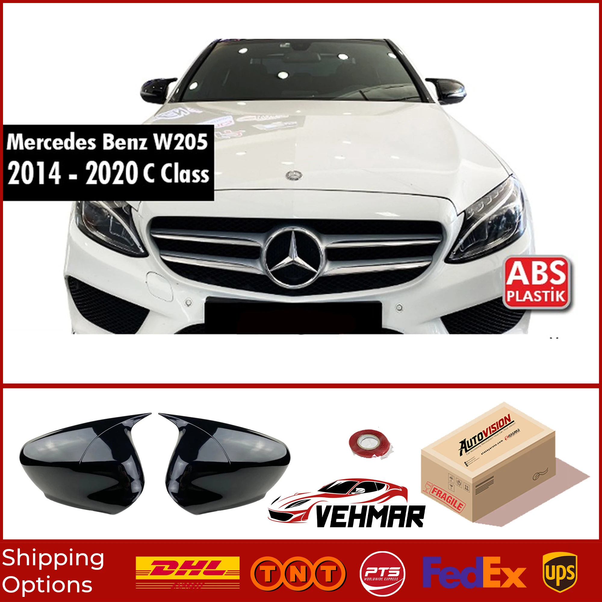 

Bat Model Mirror Cover For Mercedes Benz W205 2014-2020 C Class Accessory Bright Black BAT BATMAN Case CAR Shields External Part