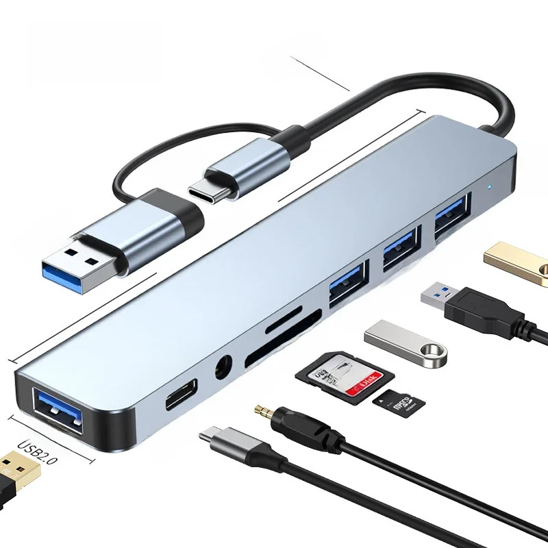 8-IN-2 USB HUB 3.0 USB C HUB Dock Station 5 Gbit/s Hochgeschwindigkeitsübertragung USB Splitter Typ