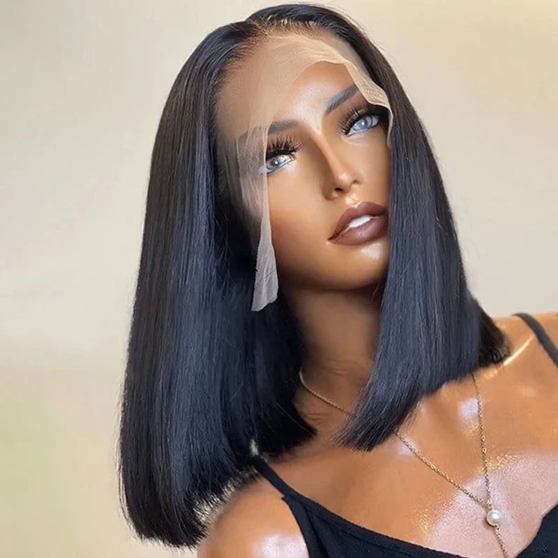 Wig Bob pendek 13x4 wig depan renda transparan Frontal rambut manusia sebelum dipetik wig rambut Virgin Brasil untuk wanita dengan kepadatan 200