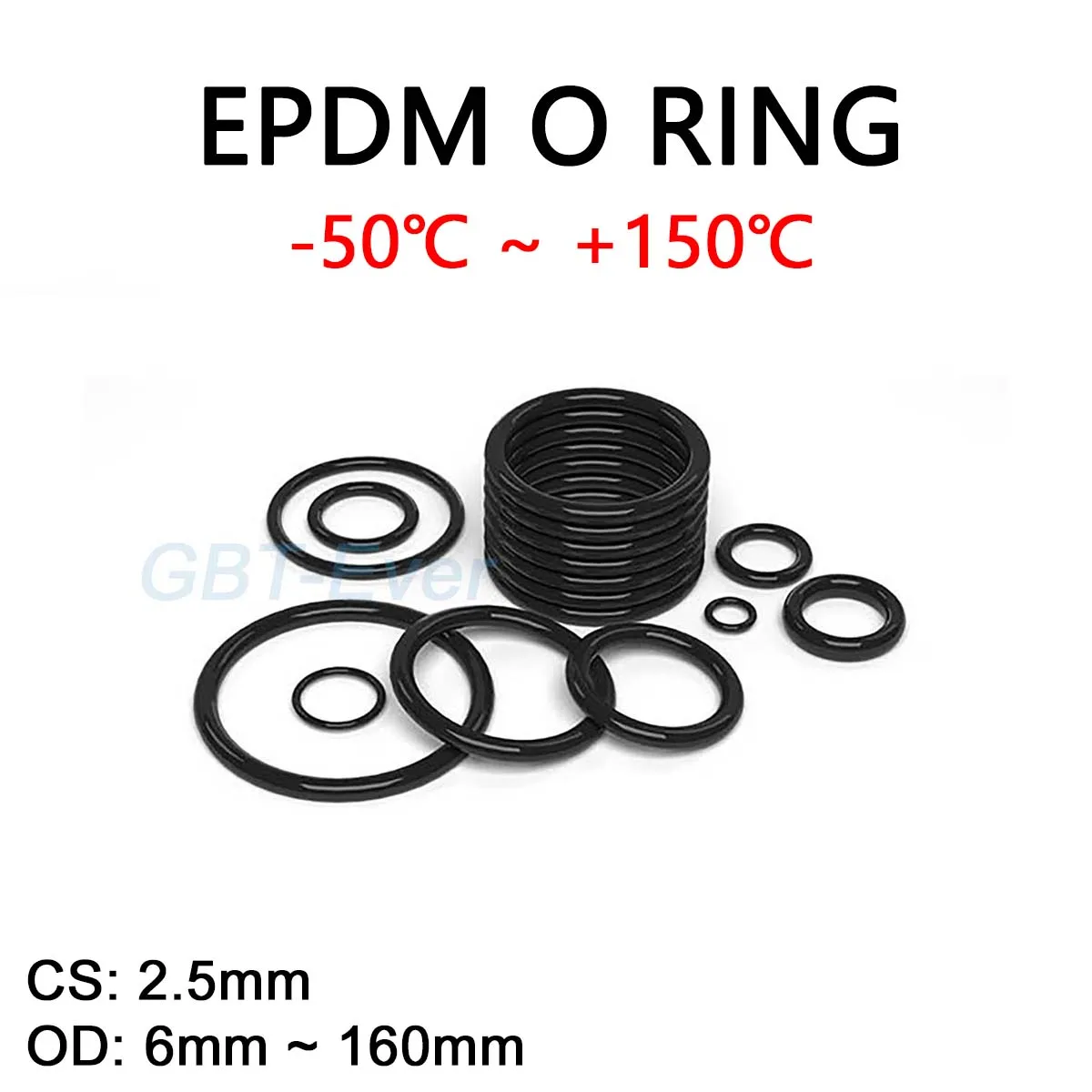 

EPDM Rubber O Ring CS 2.5mm OD 6mm ~ 160mm Acid and Alkali Resistance Water Resistance Friction Resistance O-Ring Seal Gasket