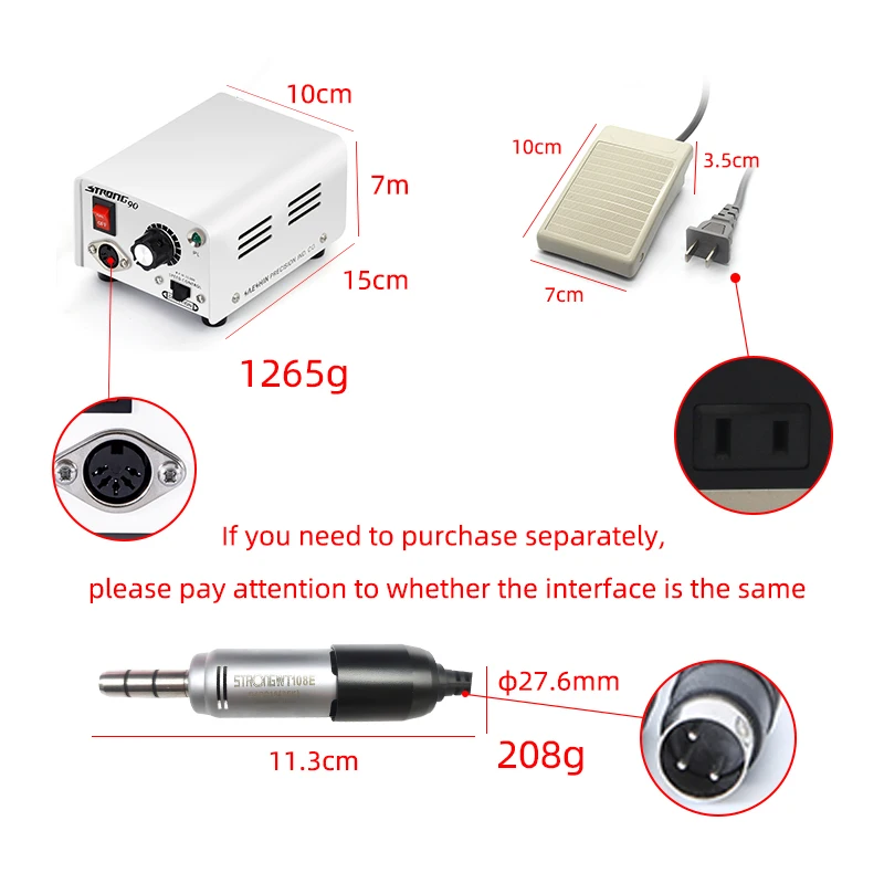 65W Sterke 90 Tandheelkundige Kliniek Machine M33es E Type Handstuk 35000Rpm Voor Tanden Polijsten Met Voetpedaal