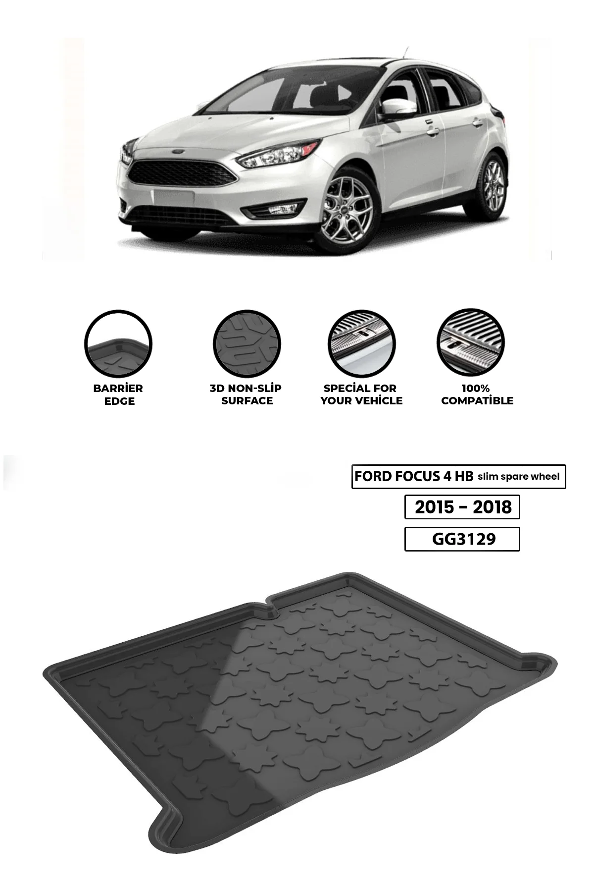 

For FORD-FOCUS-4-HB 2015-2018 luggage compartment Diffuser Extension Rear Bumper Attachment Luggage compartment