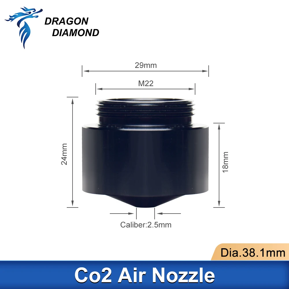 Boquilla de aire Co2 Dia.20 fl38.1 mm, accesorio de lente láser para cabezal láser Co2, boquilla corta para máquina de corte láser