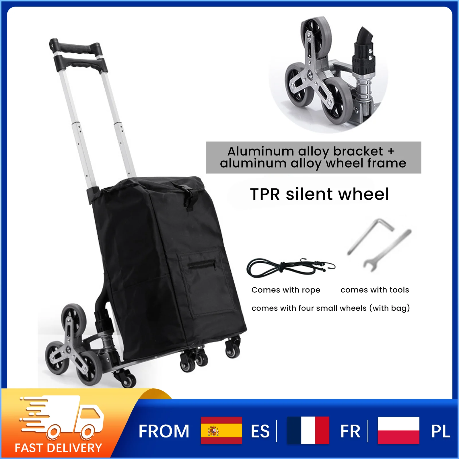 Faltbarer Treppensteigerwagen mit 6 Rädern, tragbarer Handwagen für schwere Lasten, 150 lbs Tragfähigkeit für Treppen, Reisen, Einkaufen.