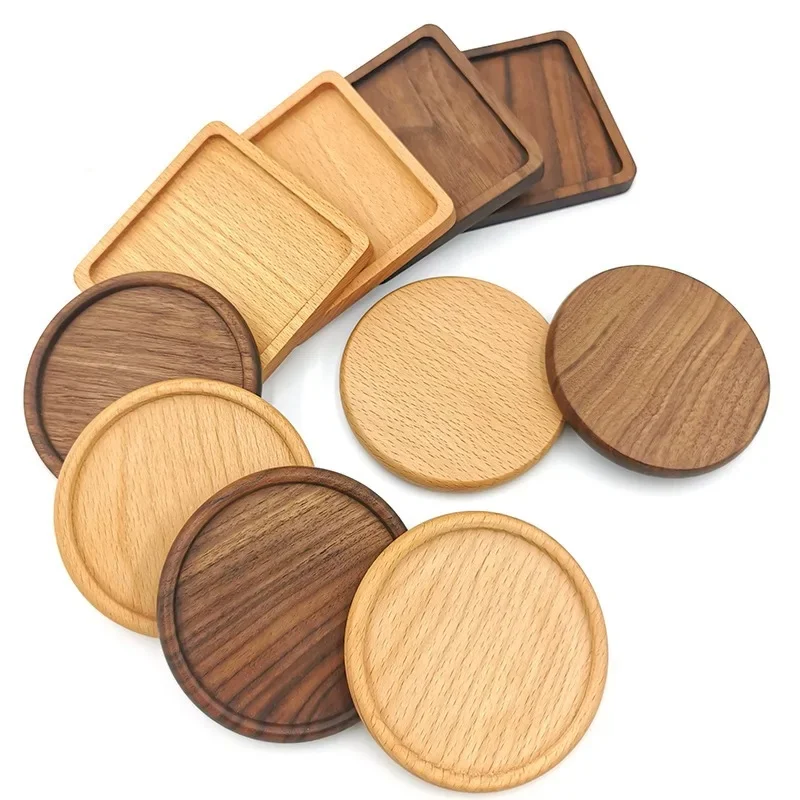 Sous-verres en bois de noyer de 8,8 cm pour verres et tasses, tapis de tasse en bois ronds et carrés, dessous de tasse durables pour thé et café, sets de table