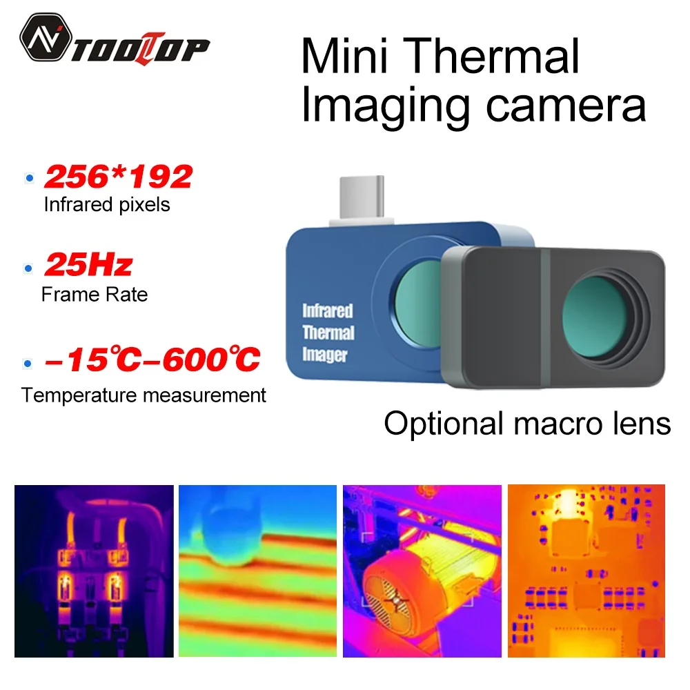 TOOLTOP T7 Thermal Imager 256*192 Pixel Type-C Android Infrared Thermal Camera -15°C~600°C for Electrical HVAC Construction Test