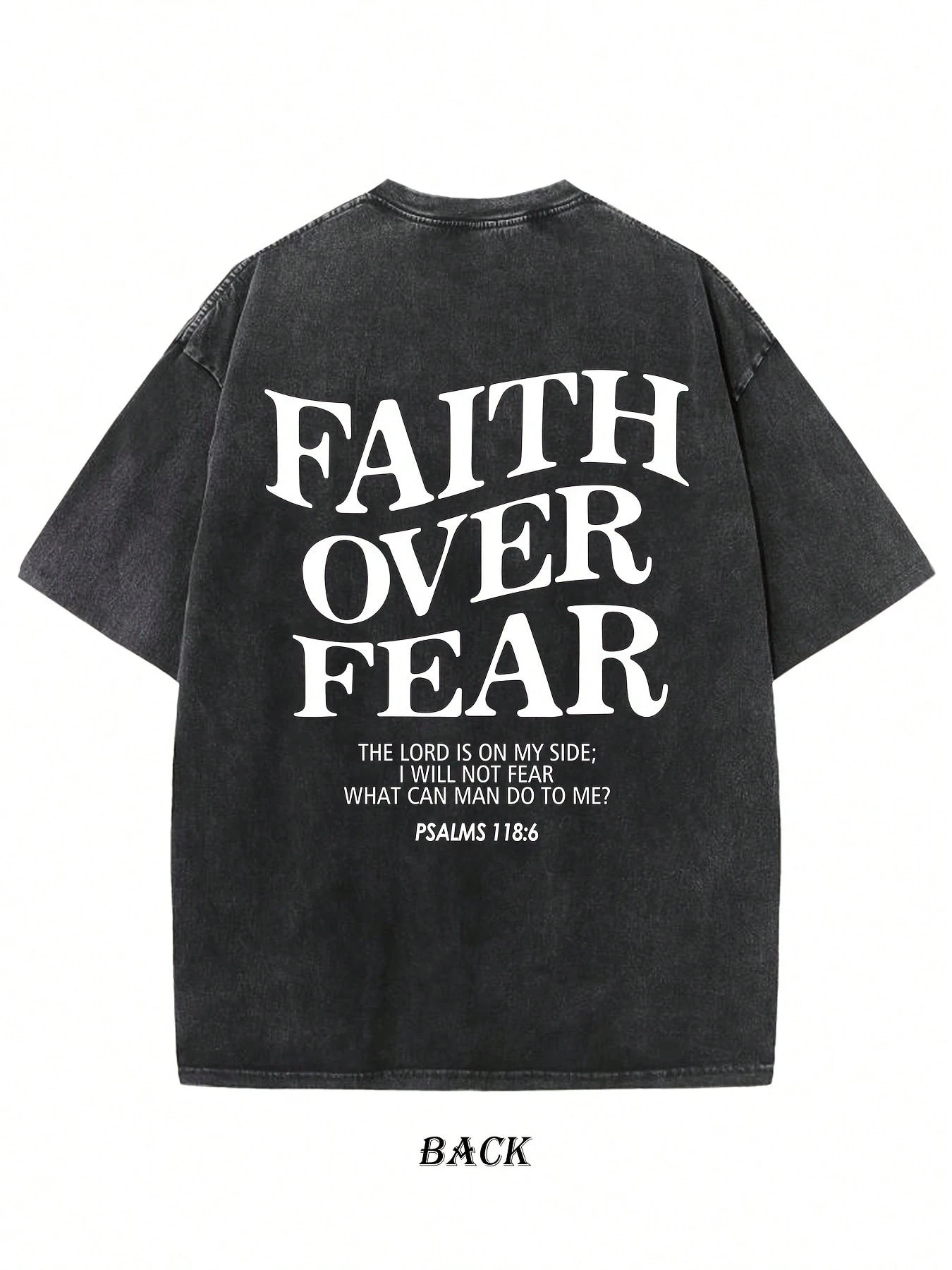 Faith Over Fear Creative Pattern Print Heavyweight 230g Pure Cotton Loose Drop Shoulder T-Shirt Washed T-Shirt Women's Retro Street T-Shirt Basic T-Shirt Loose Hip-Hop Unisex Top Acid Wash T-Shirt