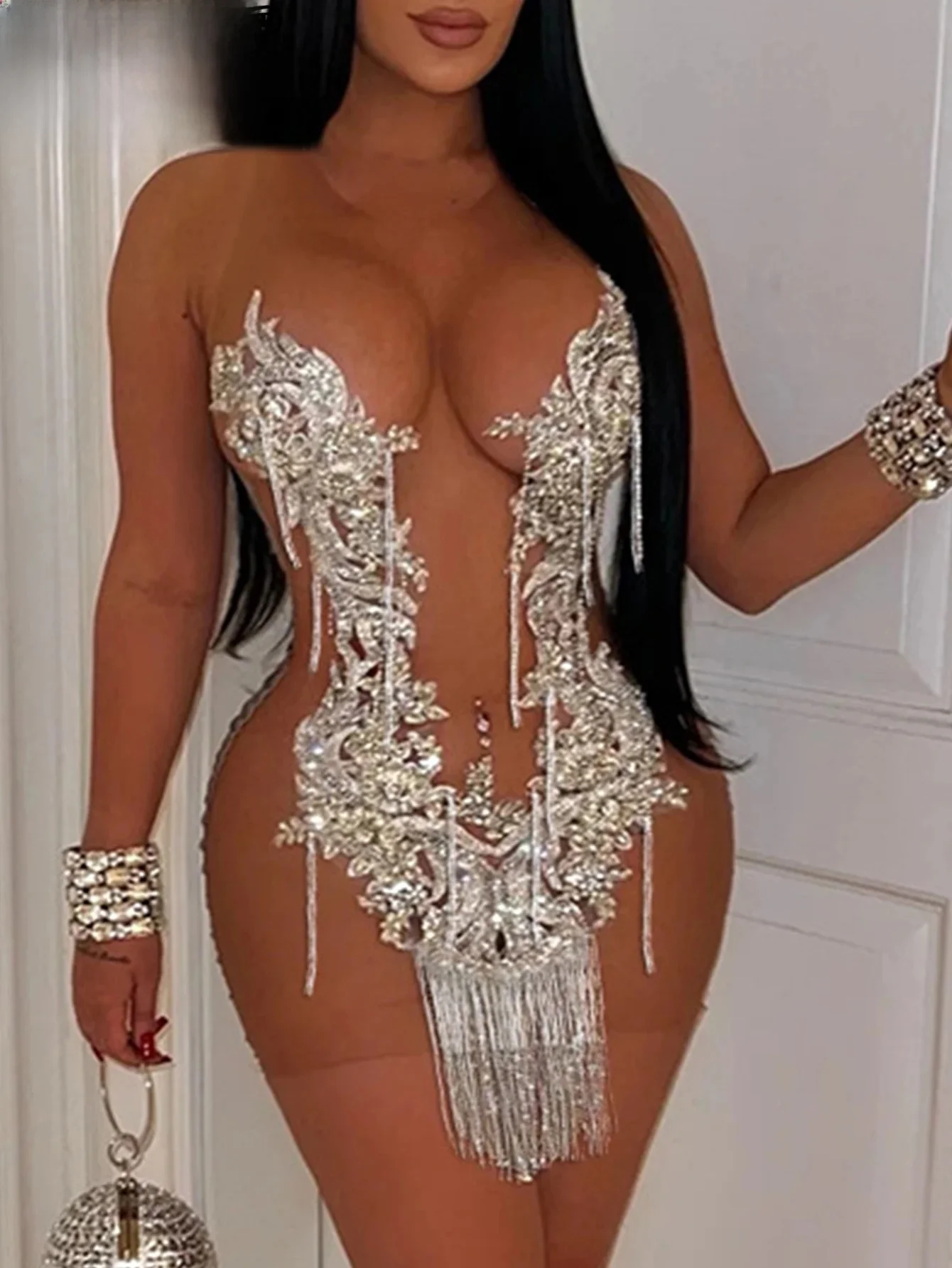 Seksowna przezroczysta siateczka mini cekinowa letnia sukienka damska eleganckie bodycon klubowe sukienki na przyjęcie urodzinowe krótkie sukienki wieczorowe Vestidos — zdjęcie 2
