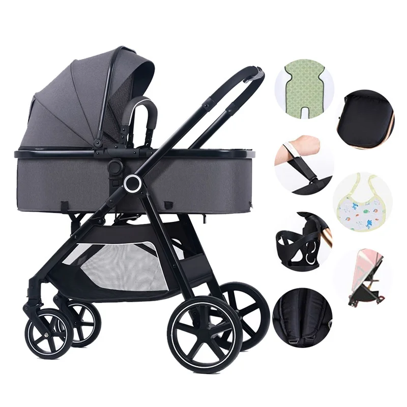 New Luxury Baby Stroller 3 in 1 Portable Travel Baby Carriage Fold Pram High Landscape Aluminum block Newborn Infant Stroller