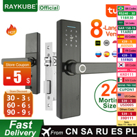 RAYKUBE Wifi Electronic Door Lock With Tuya APP Remotely / Biometric Fingerprint /Smart Card / Password /Key Unlock FG5 Plus/ H4