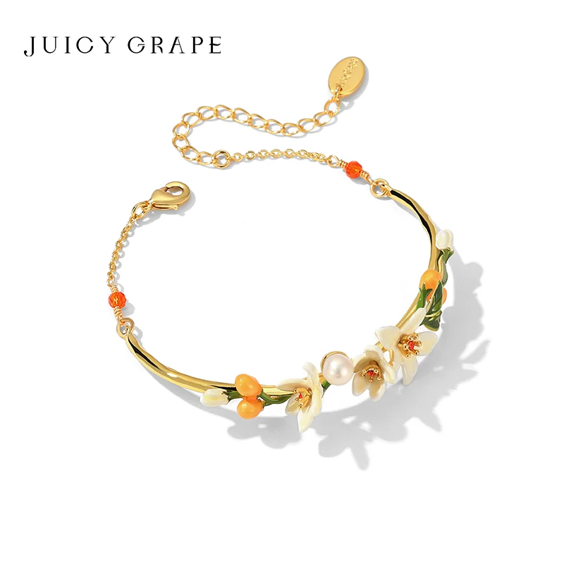 Sappige Druif Email Glazuur Wit Oranjebloesem En Kleine Kumquat Armband 18K Vergulde Europese En Amerikaanse Sieraden Groothandel