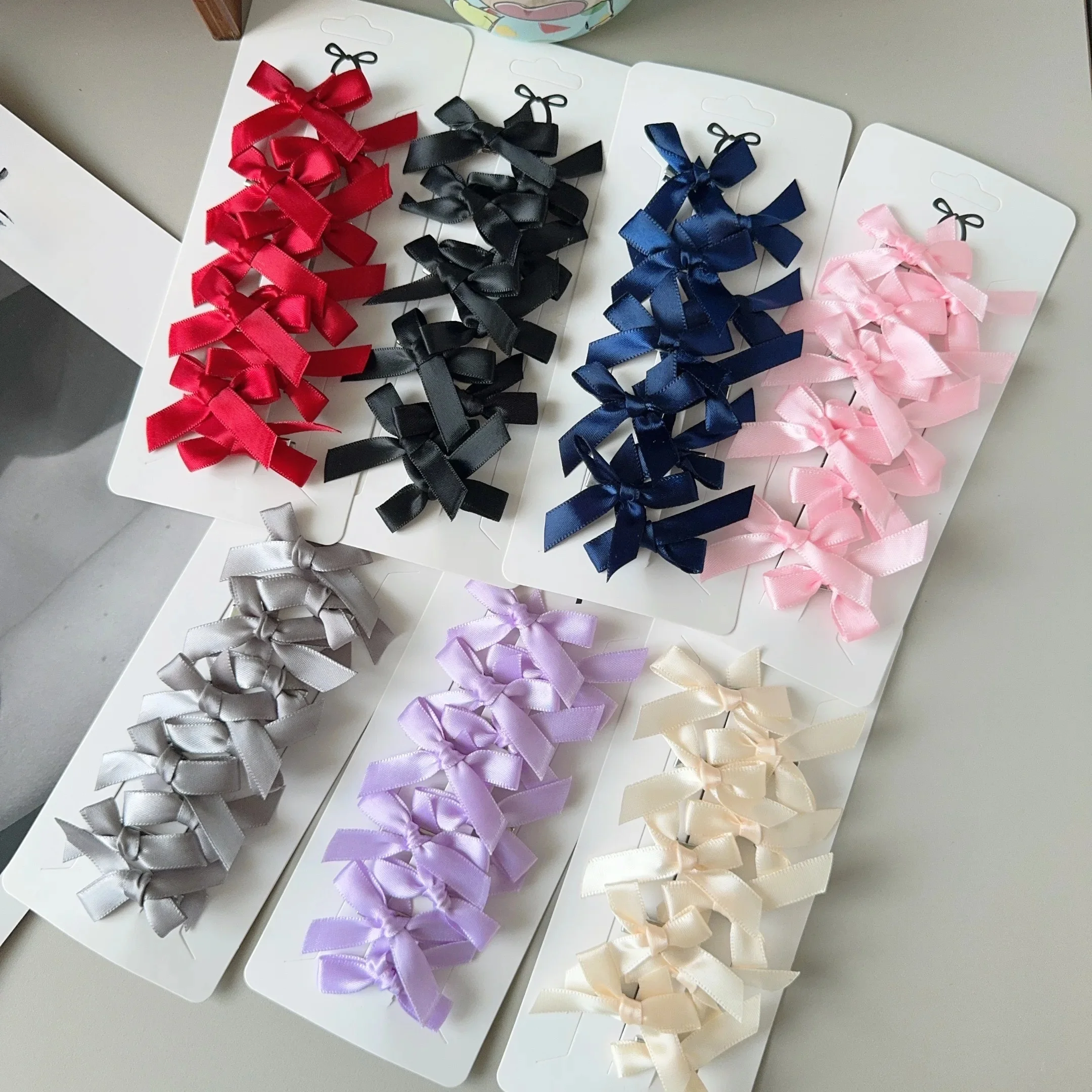 10 sztuk/partia hurtownie dzieci słodkie jednokolorowe Mini Bowknot spinki do włosów dziecko dla dziewczynek styl baletowy wstążka plecione akcesoria do włosów — zdjęcie 2