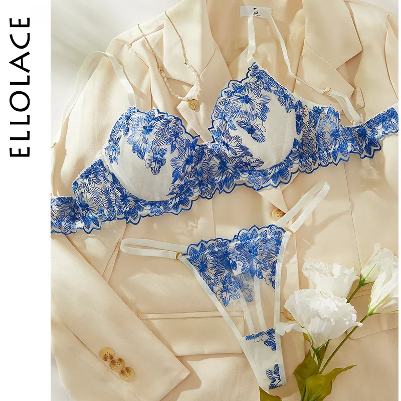 Ellolace florale Dessous exotische Sets BH-Kit Push-up-Spitze Stickerei Intim waren durch exotische