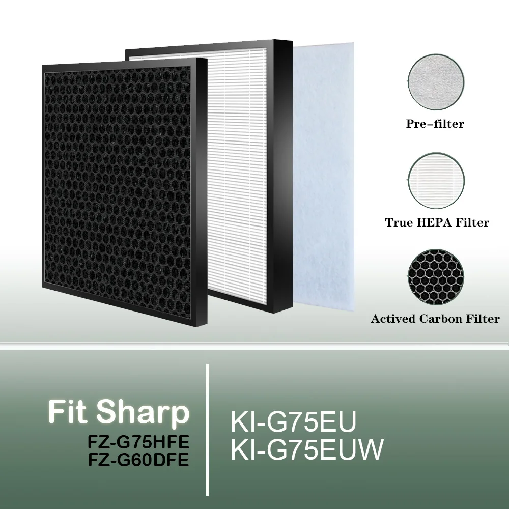 

FZ-G75HFE FZ-G60DFE Replacement True HEPA and Carbon Filter for Models KI-G75EU KI-G75EUW KI-G75EU-W Sharp Air Purifier