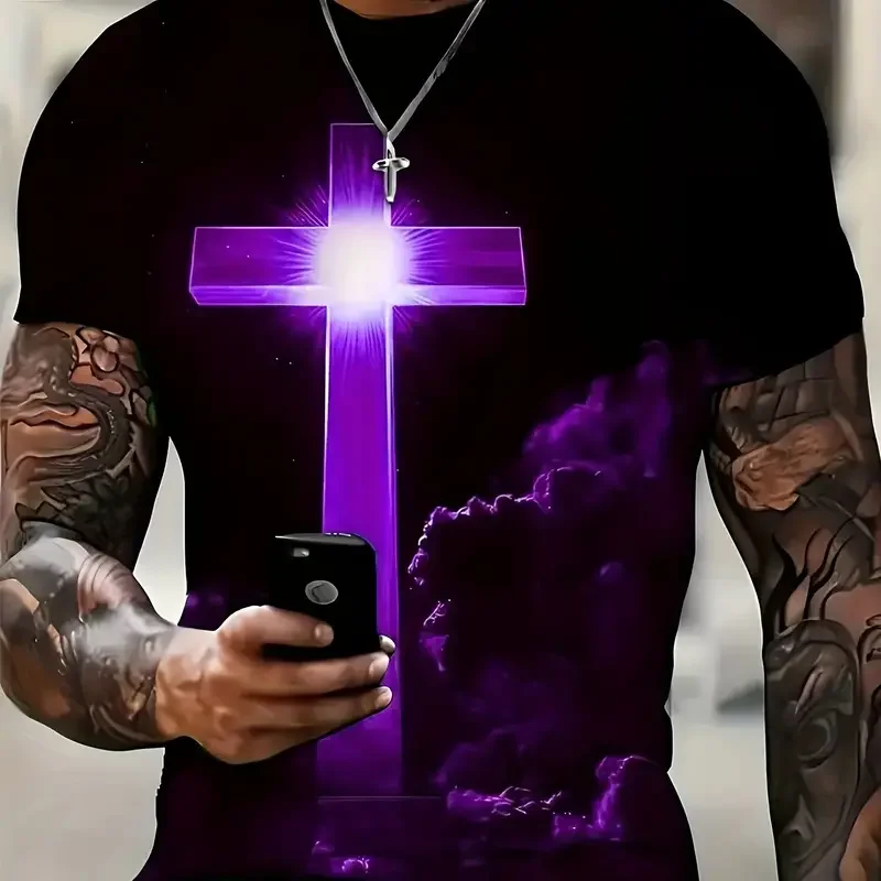 Cross Jesus 3D Printed Men\'s T-Shirt  Vintage Harajuku Street Tops Tee Breathable Oversized Sports T Shirt Casual Men Clothing