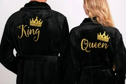 Albornoces de felpa King y Queen a juego, batas de felpa acogedoras para pareja, regalo personalizado para él, bata de luna de miel de boda