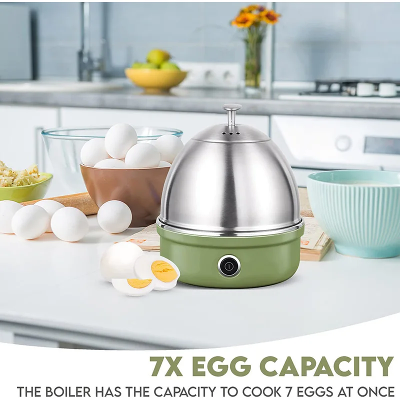 Full Stainless Steel Electric Egg Cooker With Auto Shut Off Up To 7 Eggs, For Soft, Medium, Hard Boiled, Poached, Custard
