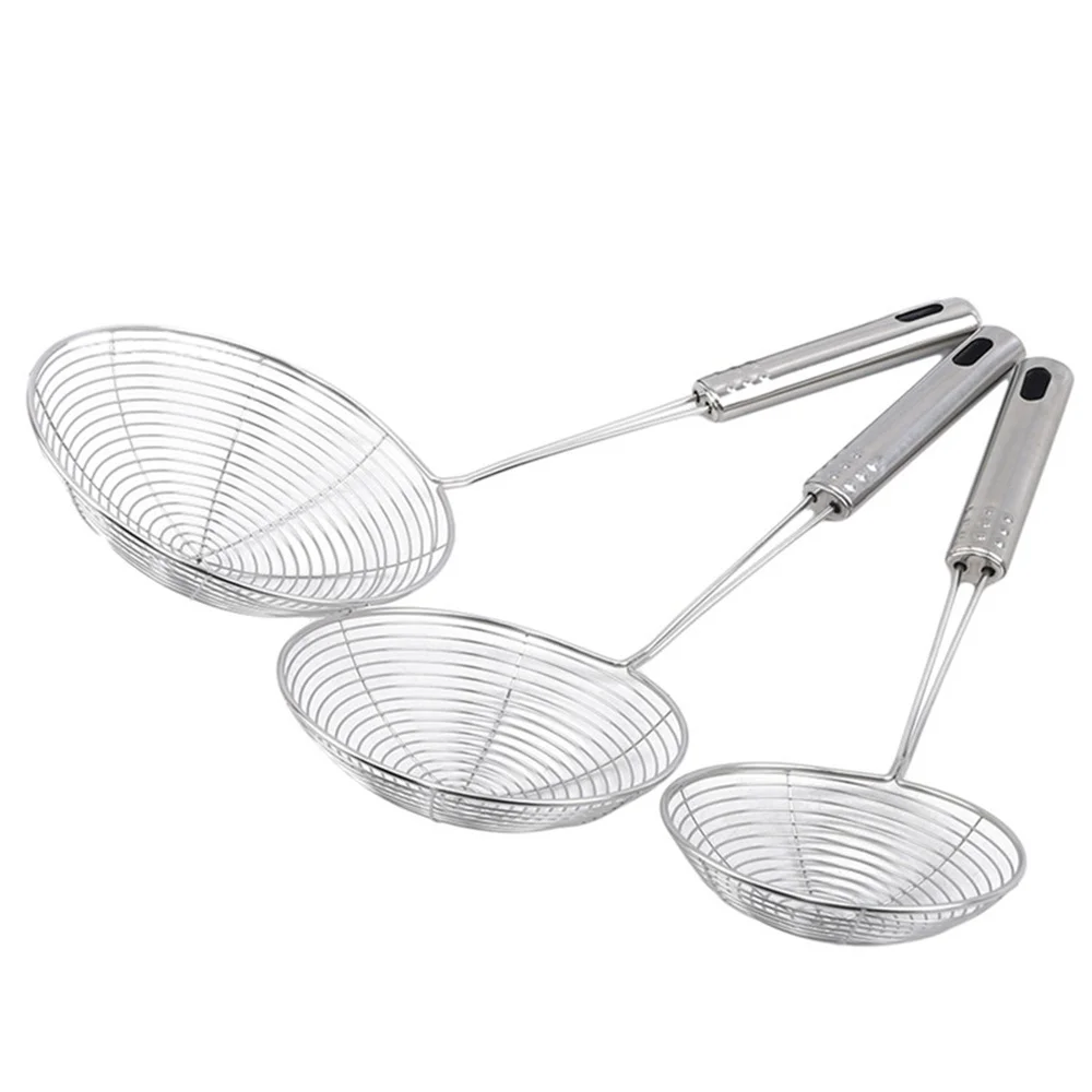 Colher de skimmer de malha fina de aço inoxidável, filtro de aranha multifuncional com alça longa para cozinhar fritar e tensão de macarrão, 1 peça