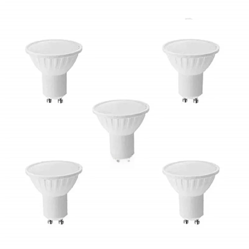 Lámpara bombilla led 6w gu10, luz fría 6400, 400 lúmenes, equivalente a 50w halógena (5-unidades)