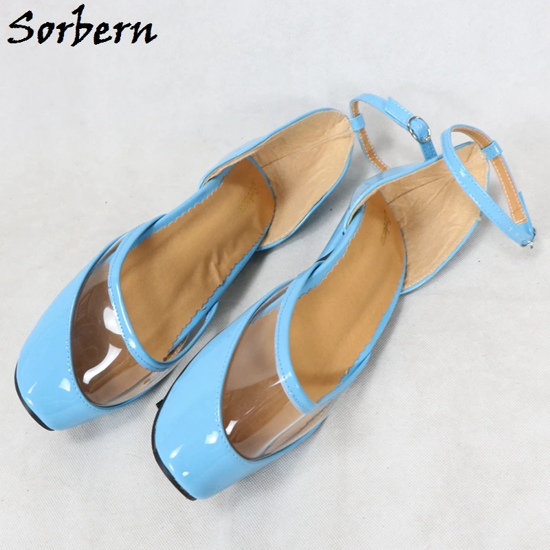 Sorbern Sexy Fetish Shoes Ballet Heel Shoes Stilettos Ankle Strap Transparent PVC No Heels Women 18cm High Heels Custom Color