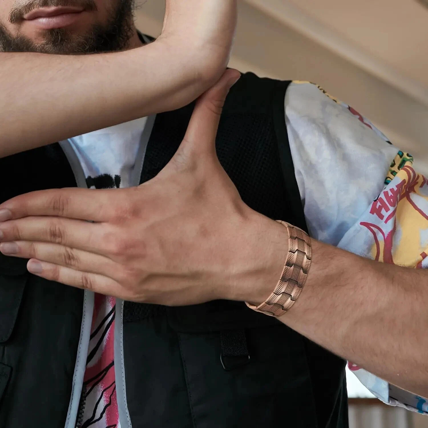 سوار ARADOO للرجال من النحاس النقي 3500 غاوس 3X أساور ربط العلاج المغناطيسي القوية