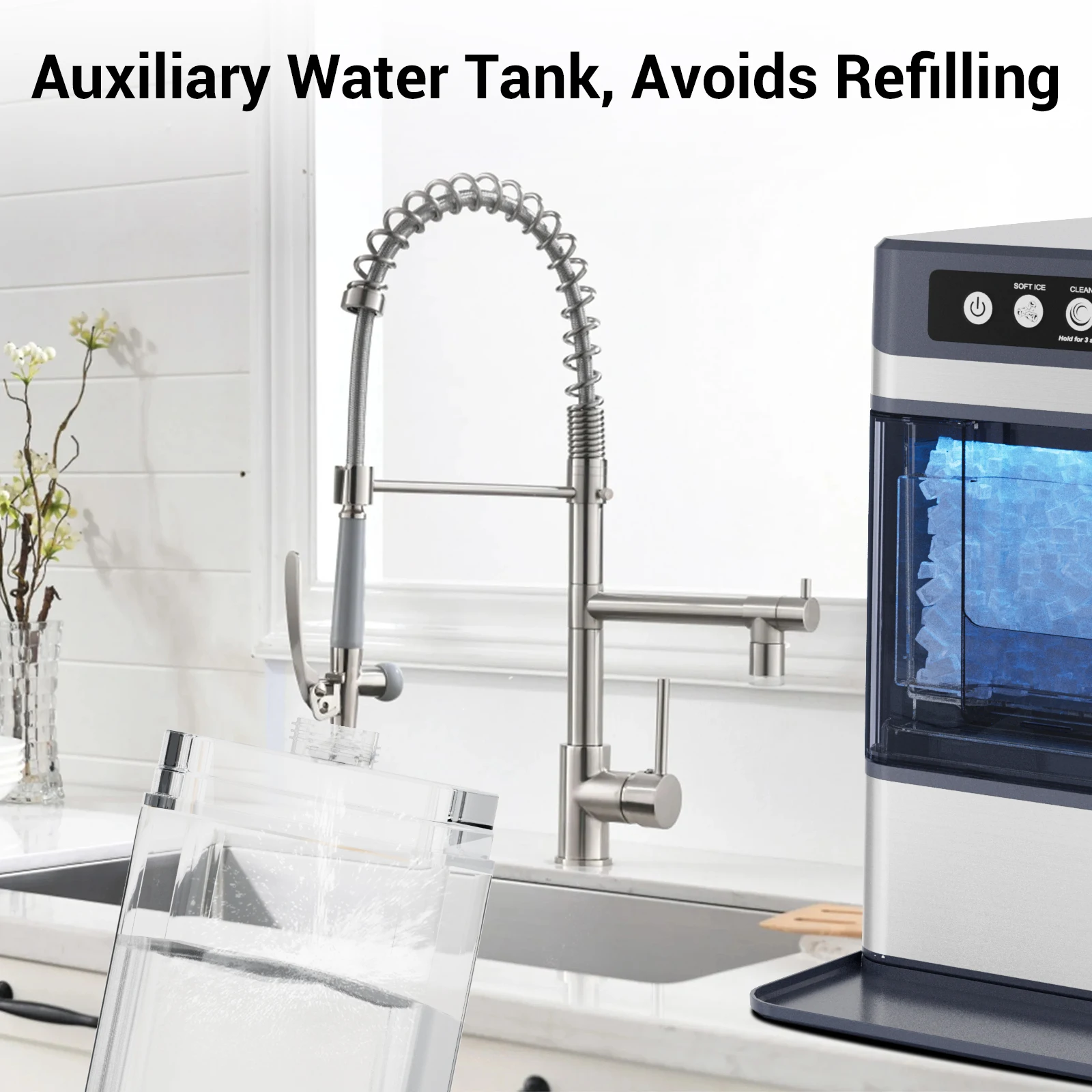 الكتلة صانع الثلج كونترتوب مع خزان المياه الجانبية 40 رطل/يوم التنظيف الذاتي حصاة آلة صنع الثلج لينة مضغ بيليه الجليد