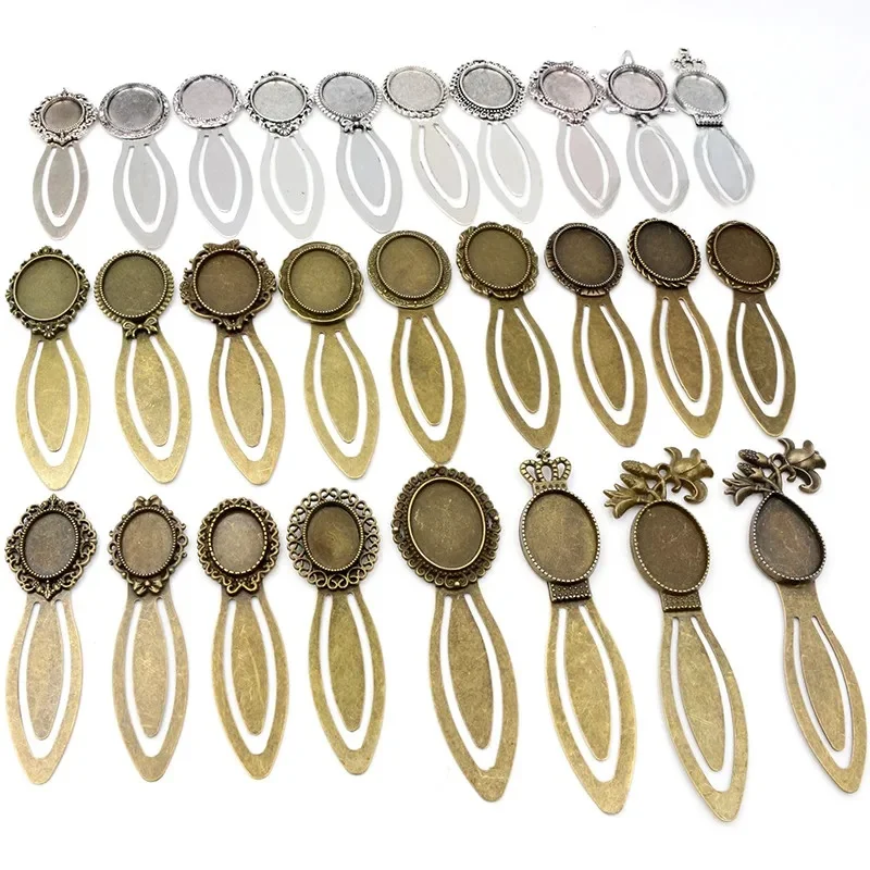 Moda 2 sztuk 18x25mm 13x18mm rozmiar wewnętrzny antyczny posrebrzany brąz prosty styl ręcznie robiona zakładka do książki Cabochon podstawa Cameo ustawienie — zdjęcie 2