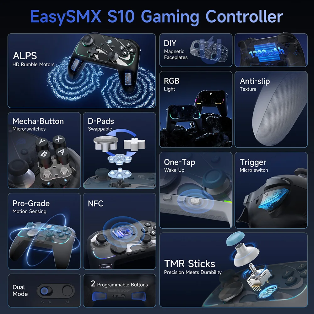 وحدة تحكم EasySMX S10 اللاسلكية RGB متوافقة مع Switch 2/PC/Phone/Steam/TV، TMR Stick، HD Vibration، لبوكيمون #5
