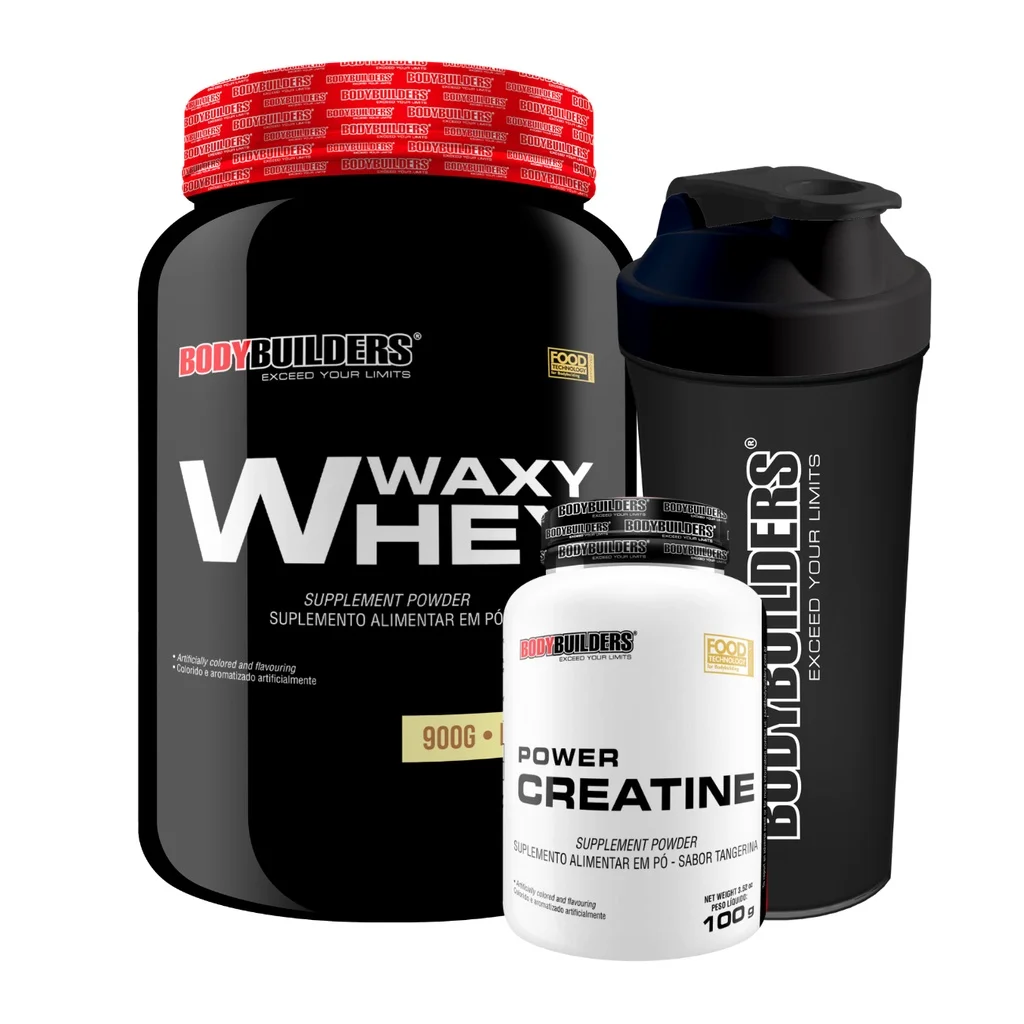 Whey Protein Waxy Whey Pot 900g + Power Creatine 100G + Cocktail Shaker-Bodybuilders Gym Bodybuilding Kit