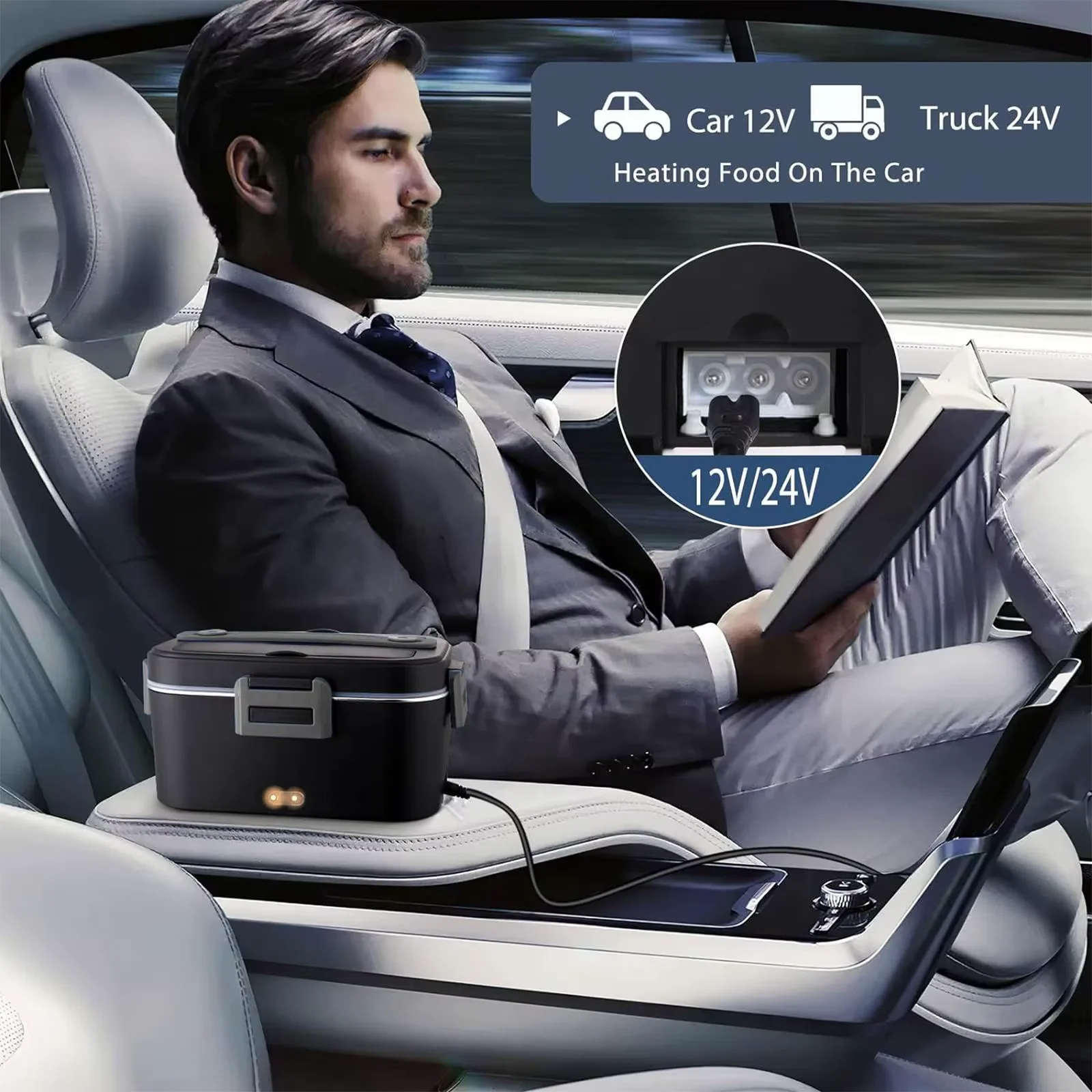 Lonchera Eléctrica de 1.8L, 75W, Calentamiento Rápido, para Auto o Corriente Alterna, para Viajes, Oficina, Hogar, con Cuchillo y Bolsa Térmica de Regalo