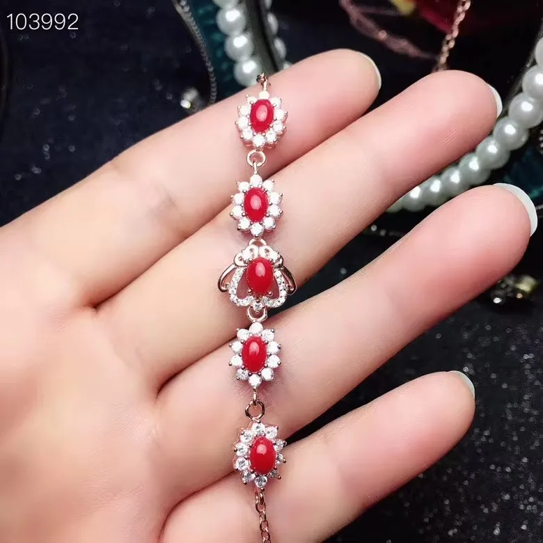 KJJEAXCMY Fine Jewelry 925 sterling silver inlaid natural red coral female bracelet Girlfriend Party Birthday Christmas Gif new