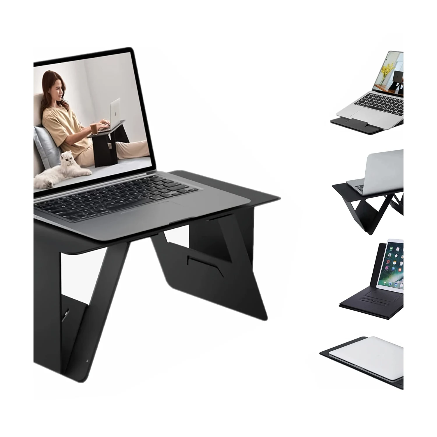 حامل كمبيوتر محمول قابل للطي من Bluelander ، طاولة قابلة للطي ، قابلة للتحويل إلى حامل الكمبيوتر اللوحي ، بطانة جلد PU مقاومة للماء ، متينة وقابلة للتعديل ، مساحة كبيرة ، مكتب متعدد الوظائف والمنزل