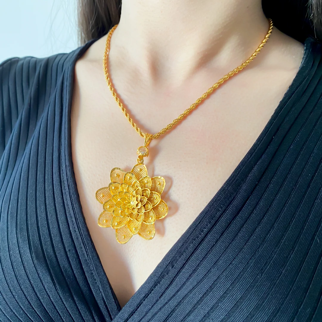 22K Gold Plated Women Necklace 60 Cm Custom Handmade Tulle Work Accessory Jewelry Jewellry Wedding Engagement Organization Gift