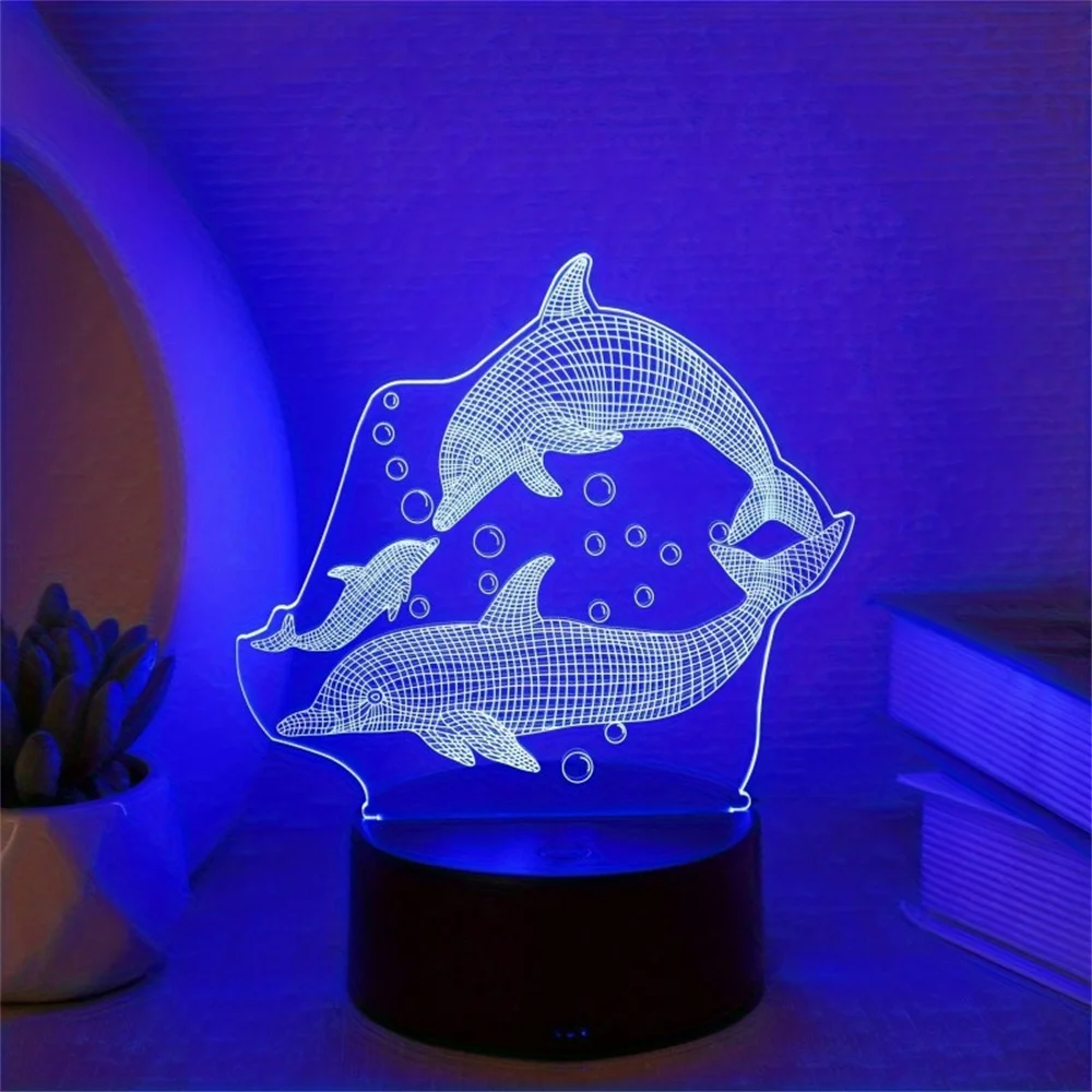 3D Dolphins Family Night Light, Novidade, Lâmpadas de mesa, Ambiente do quarto, Decoração do quarto, Presentes, 3 cores, 7 cores, 16 cores