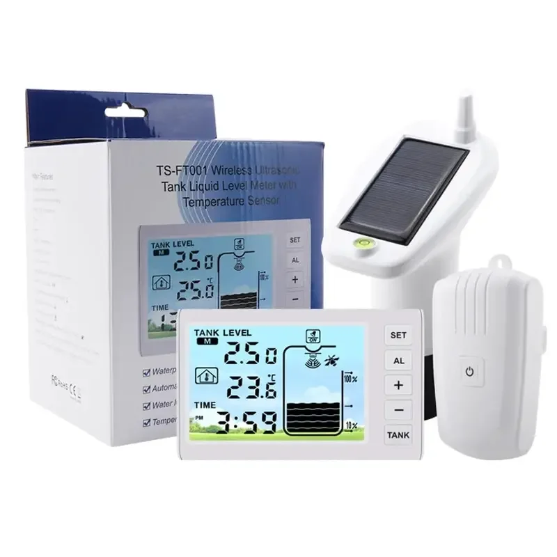 Ultrasonic Level Meter with Water Temperature Meter Solar Powered IP65 Water Tank Liquid Depth Monitor Automatic Add Water