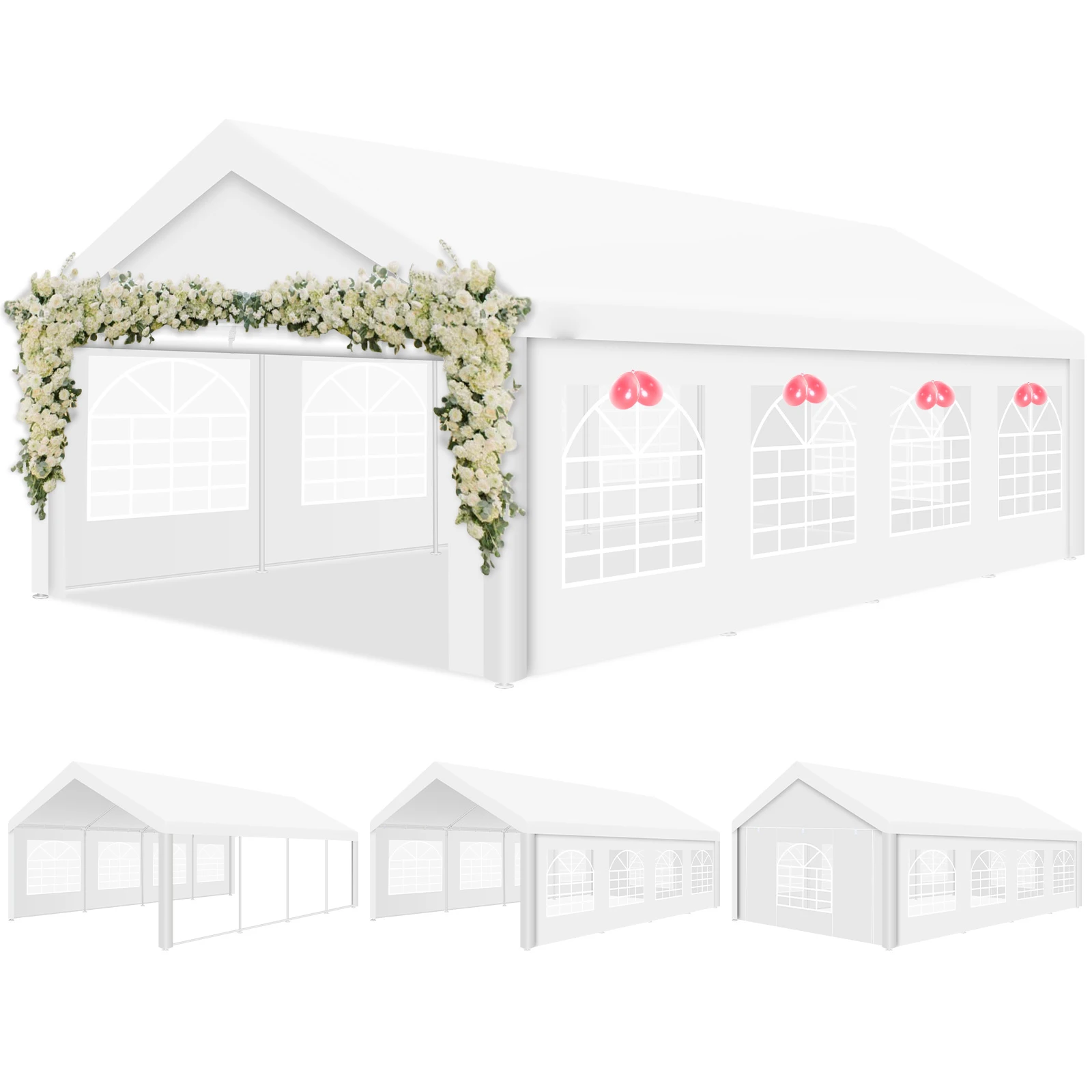 13x26ft Feesttent Zwaar uitgevoerd paviljoen tuinhuisje met verwijderbare zijwanden en ingebouwde zandzakken Bruiloftsbanket Schuur Waterdicht ﻿