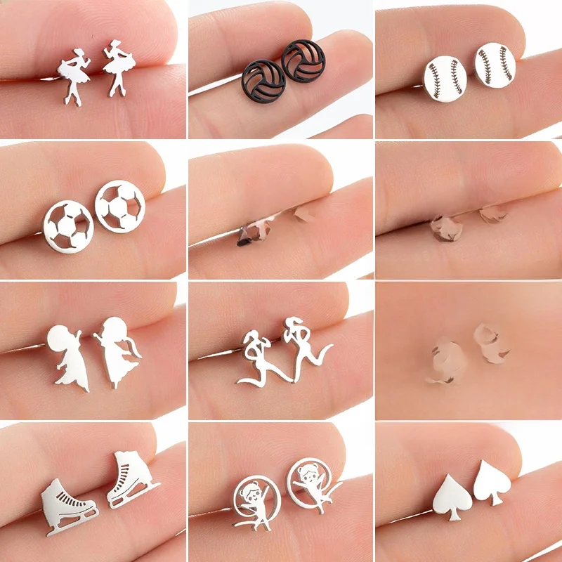 AliExpress SMJEL Fashion Baseball Studs Earrings Women Stainless Steel Running Ball Yoga Bicycle Hockey Sports