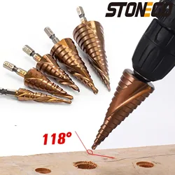 STONEGO HSS M35 Cobalt Step Drill Bit HSS CO High Speed Steel Cone Hex Shank 4-12mm/4-20mm/5-21mm/5-27mm/4-32mm